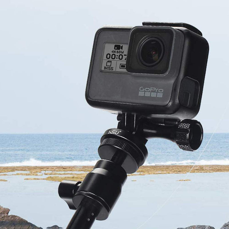 HSU Aluminum Alloy Metal GoPro Tripod/Monopod Mount with Aluminum Thumbscrew for GoPro Hero 10, 9, 8, 7, 6, 5, 4, 3+, 3, 2, 1 HD, AKASO Campark and Other Action Cameras (Black) Monopod Mount + Thumbscrew (Black)