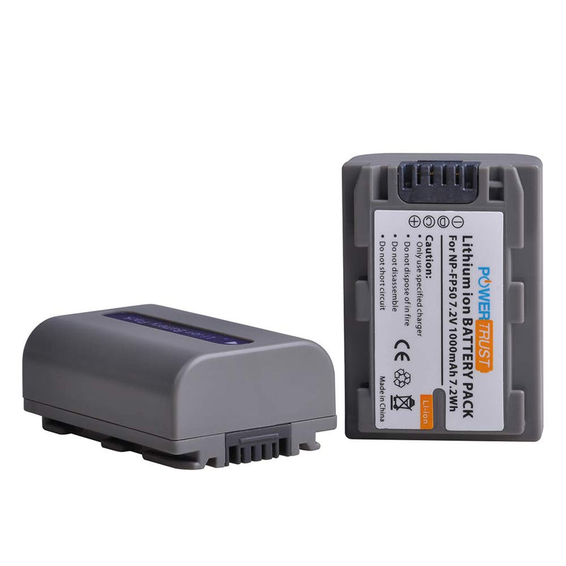 PowerTrust 2-Pack NP-FP50 Battery and Dual Charger for NP-FP30,NP FP50,NP-FP60,NP-FP70,NP-FP90,NP-FP51,NP-FP71,NP-FP91 Series DCR-HC30 40 43E 65 85 94E 96 DCR-SR30 40E 50E 60E 70E 80E