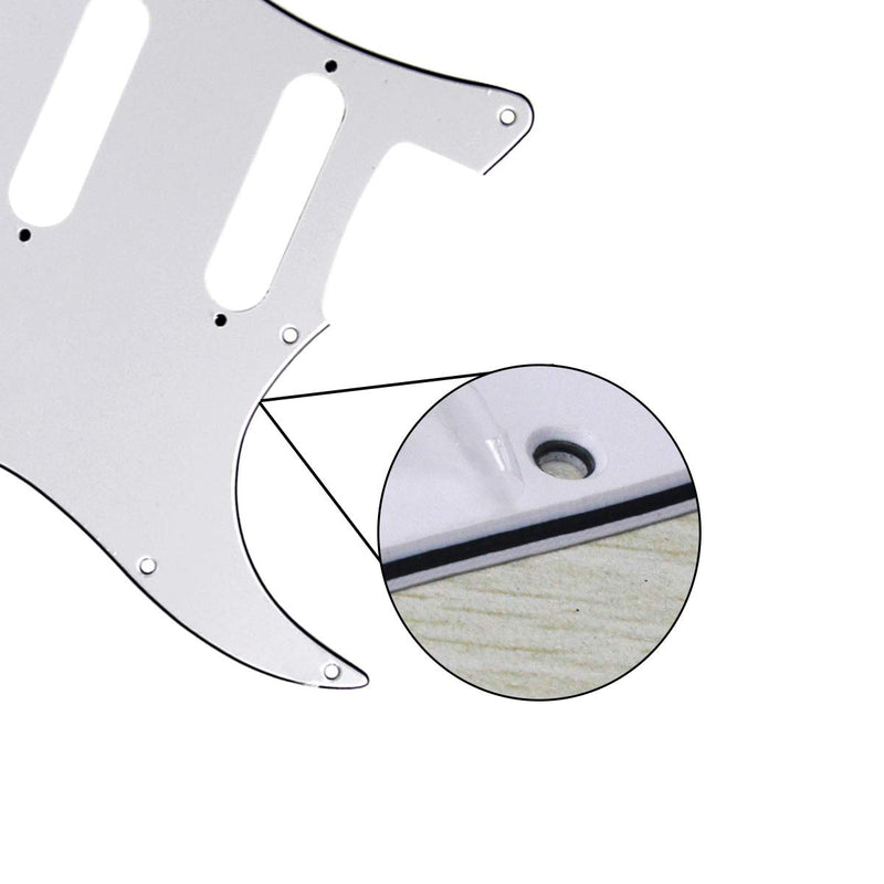 FLEOR 3Ply White 11 Hole Round Corner Strat HSS Pickguard Guitar BackPlate Set Fit USA/Mexican Stratocaster 4-screw Humbucking Mounting Open Pickup