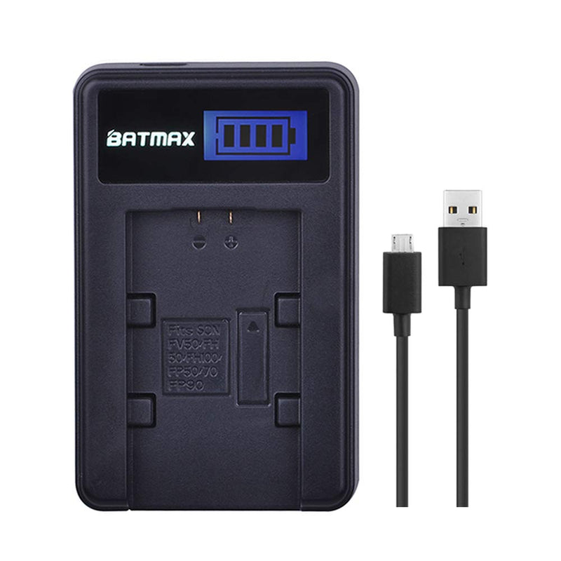 Batmax 2Packs NP-FH70 Battery(3000mAh) + LCD USB Charger for Sony NP-FH7 NP-FH90,NP-FH100 Batteries;Sony Handy Cam DCR-DVD850 SX40 SX41 SX60 HDR-CX100 TG5 CX500