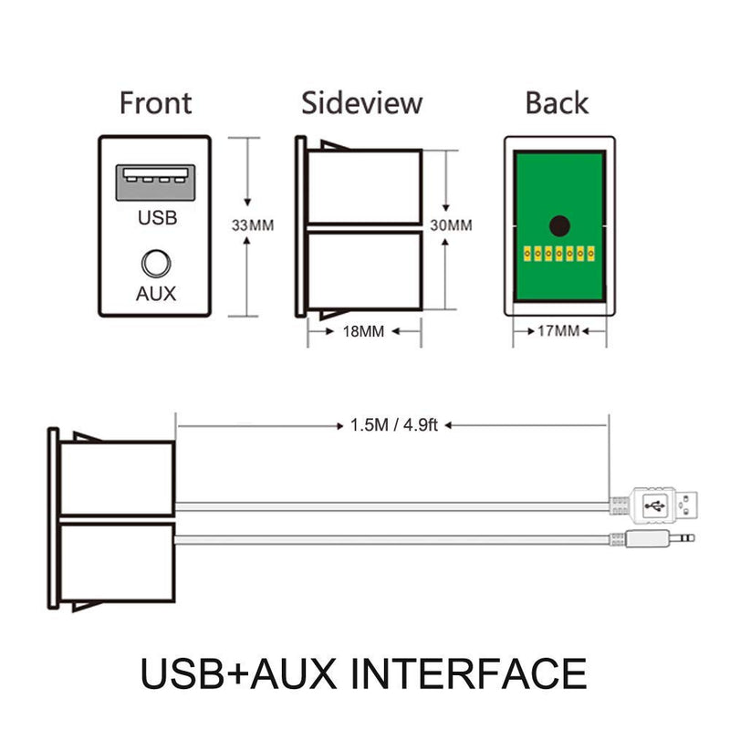 LECMARK Universal 1.5M Flush Mount Cable Autos 3.5mm USB AUX Headphone Male Jack Mounting Modified Socket for Volkswagen Toyota Car
