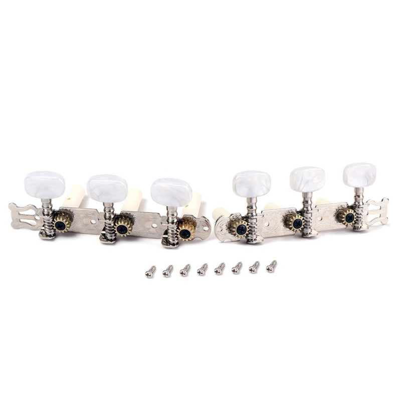 Alnicov 2 Pcs Guitar Machine Heads Tuning Pegs Tuning Keys Tuners For Classical Guitar With Mounting Screws, 3L 3R Chrome, White