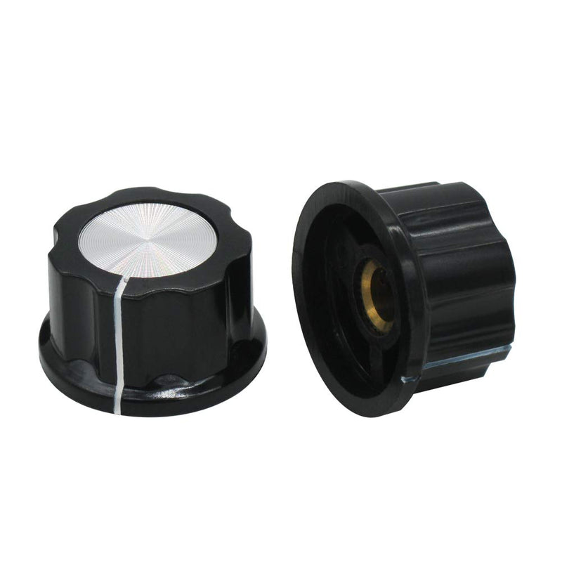 mxuteuk 10Pcs Black Potentiometer Control Knob Volume Audio Electric Guitar Bass Screw Type 26 x 15mm (d*h) + 10pcs 0-100 Scale Sheet KNOB-A03