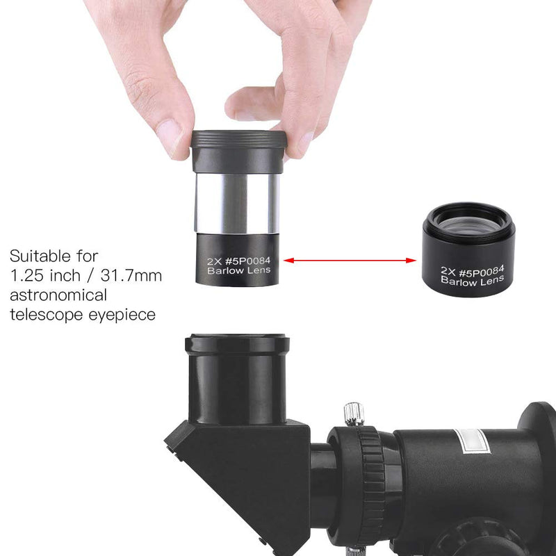 Universal Telescope Eyepiece Barlow Lens,Professional Premium Aluminium Alloy HD 2X Magnification Fully Multi-Coated Glass Lens Accessory with M28.60.6 Thread for 1.25in Astronomical Telescope