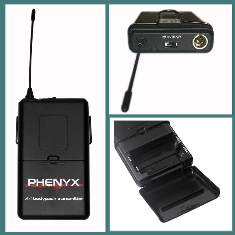 Phenyx Pro Wireless Bodypack Transmitter Compatible with Receiver PTV-2000, Channel A (Black)