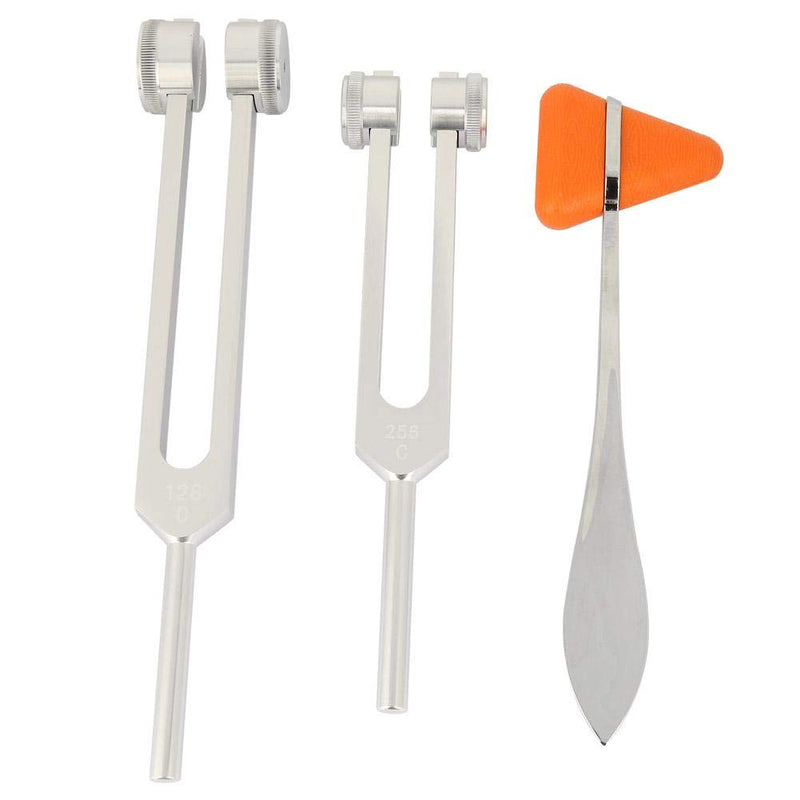3pcs Tuning Fork, Aluminum Alloy Silver Neurological Tuning Fork and Percussion Hammer Set 128Hz+256Hz
