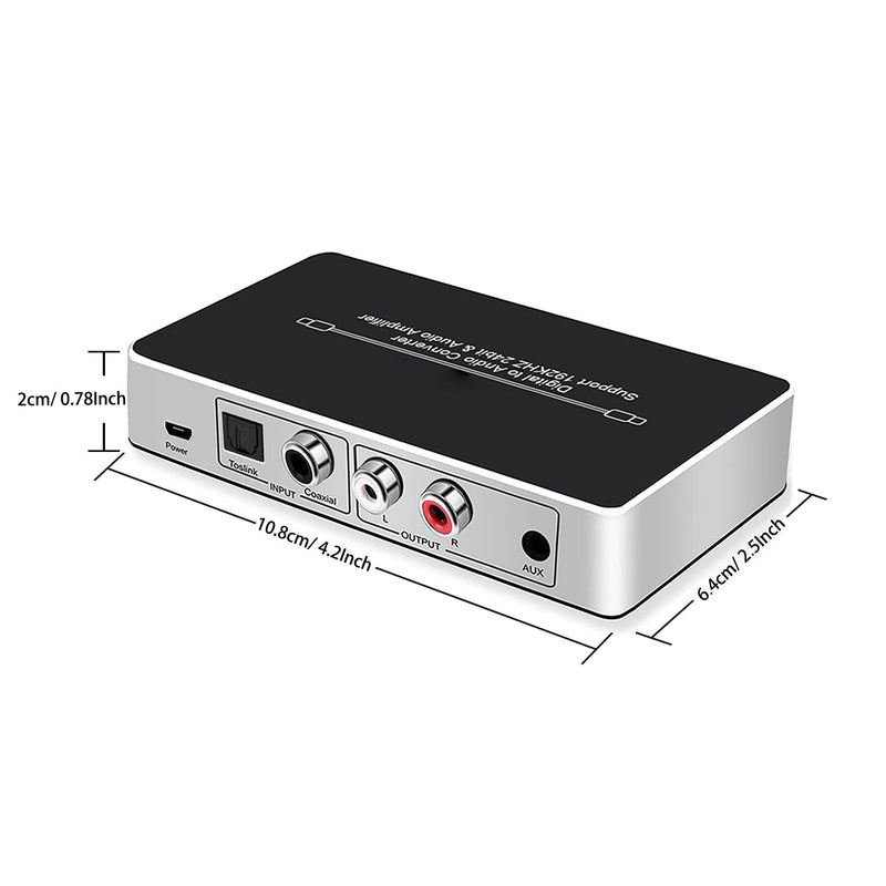 Dingsun Digital to Analog Audio Converter Optical to Analog Converter with IR Remote, DAC Converter Support 192KHz/24bit Compatible with DVD, PS, Plasma, Blu-ray, Home Cinema Systems etc.(Silver) Silver Digital to Analog Audio Converter