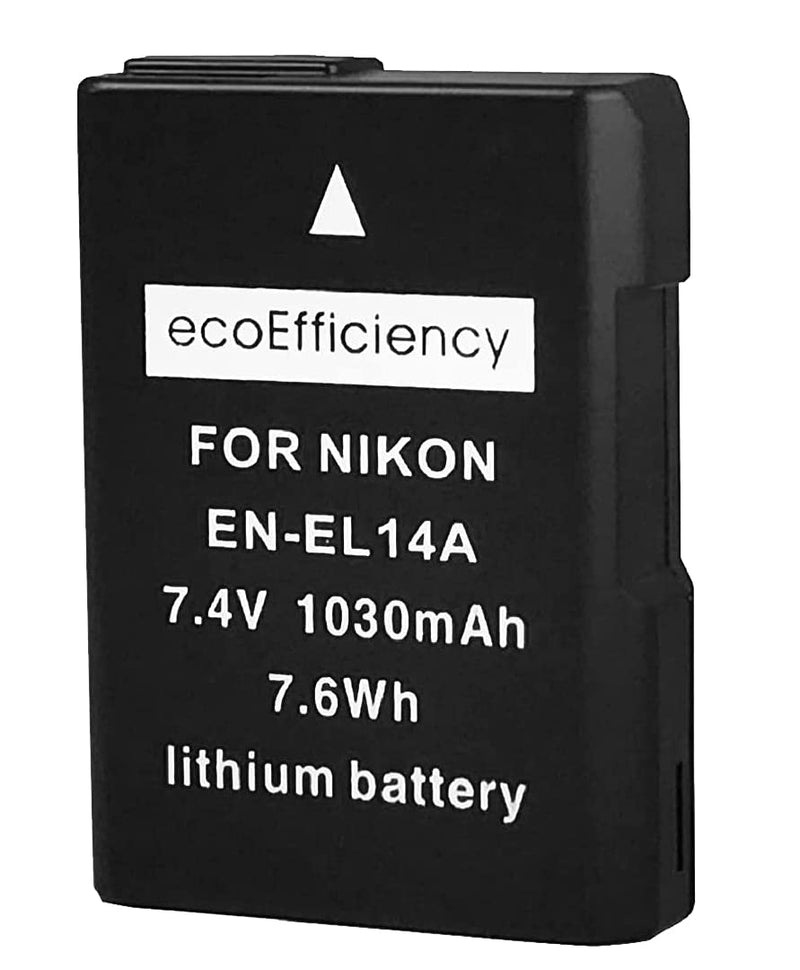 ecoEfficiency 2-Pack of EN-EL14, EN-EL14A Batteries for Nikon D3500, D3100, D3200, D3300, D3400, D5100, D5200, D5300, D5500, D5600, DF, Coolpix P7000, P7100, P7700, P7800 DSLR Cameras