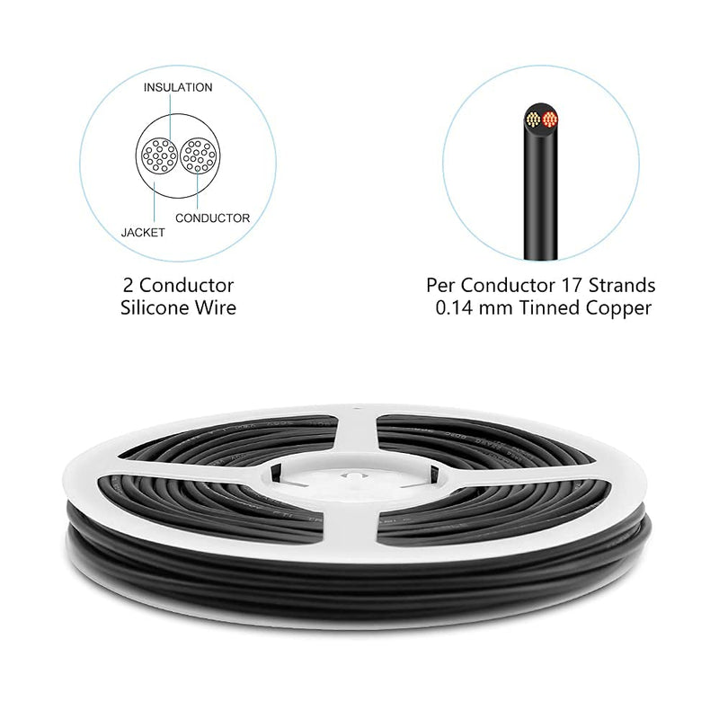 22 Gauge Wire, 65.6ft/20m Low Voltage Landscape Wire, 2 Pin Conductor Electrical Wire, 22 AWG Flexible Extension Cord for LED Strips Lamps Lighting Automotive, Outdoor Speaker Wire, Power Cable 20M/65.6FT 22AWG