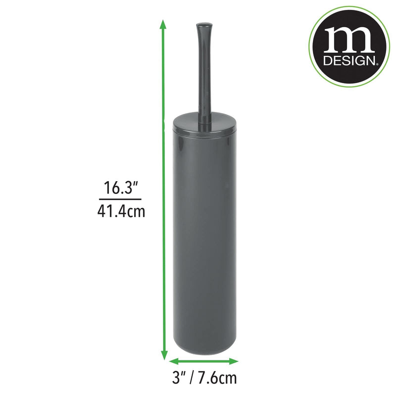 mDesign Extra Slim Compact Freestanding Plastic Toilet Bowl Brush and Holder for Bathroom Storage and Organization - Modern, Space Saving, Sturdy, Deep Cleaning, Covered Brush - Charcoal Gray Slate Gray