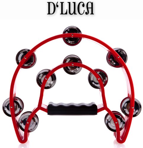 D'Luca TW-20RD 9-Inch Double Cutaway Half Moon Tambourine, Red