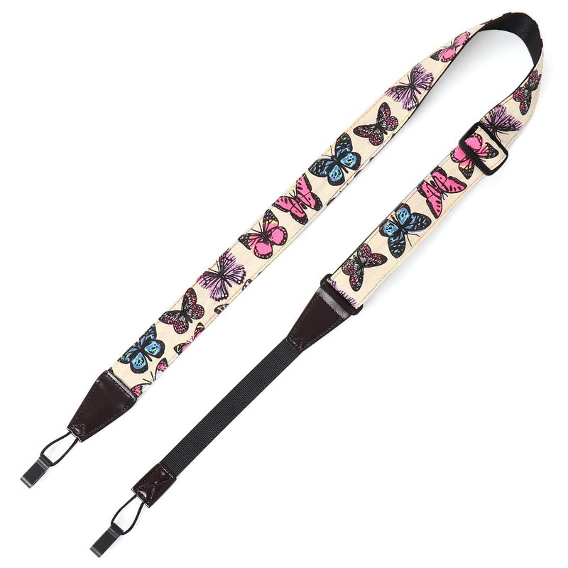 Ukulele Strap No Drill, Eyeshot Adjustable Double J Hook Clip on Uke Shoulder Strap, Hawaiian Butterfly Printing Hands Free Ukelele Strap, Easy to Use and Fit Most Standard Uke Sizes Butterfly Print