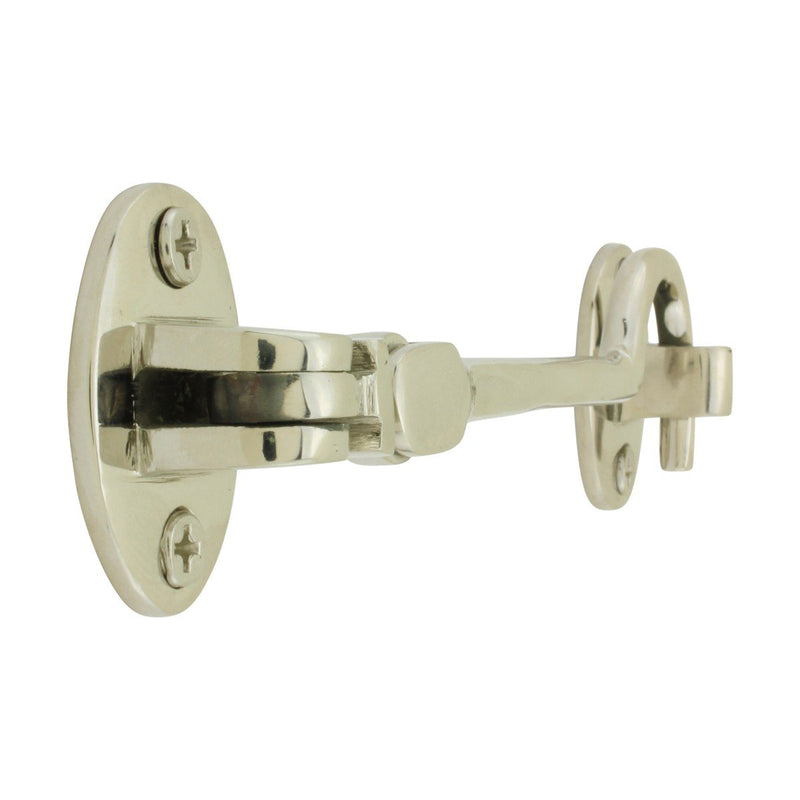 Renovators Supply Nickel Polished Solid Brass Swivel Pivot Style Cabin Eyelet Latches 4 Inches Long Heavy Hardware Lock Hooks for Cabinet Window Kitchen Sliding Or Barn Doors with Mounting Screws Polished Nickel