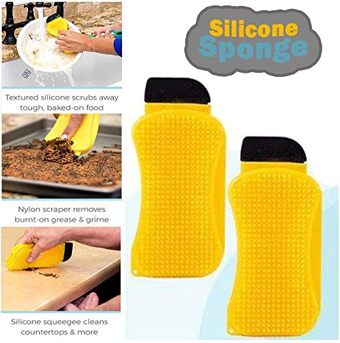[AUSTRALIA] - 2PCS Silicone Sponge Multi-Purpose 3 in 1 Household Dish Scrubber Dish Brush 2pcs-yellow 