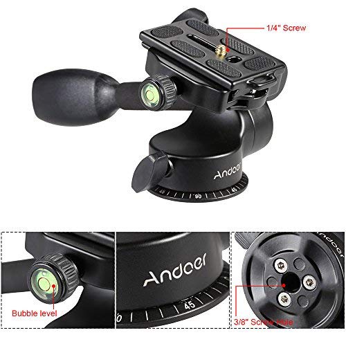 Andoer Camera Tripod Handle Ball Head 3-Way Fluid Head with Quick Release Plate 360 Degree Rotation for Canon Nikon Sony DSLR Camera Max. Load 6Kg