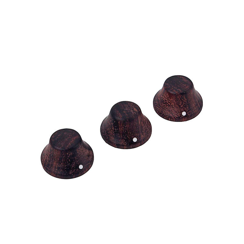 Alnicov 3-Pack Wood Knobs Lp/Strat Style Bell Knobs Guitar Bass Top Hat Wood Knobs With Indicator Dot Rose Wood