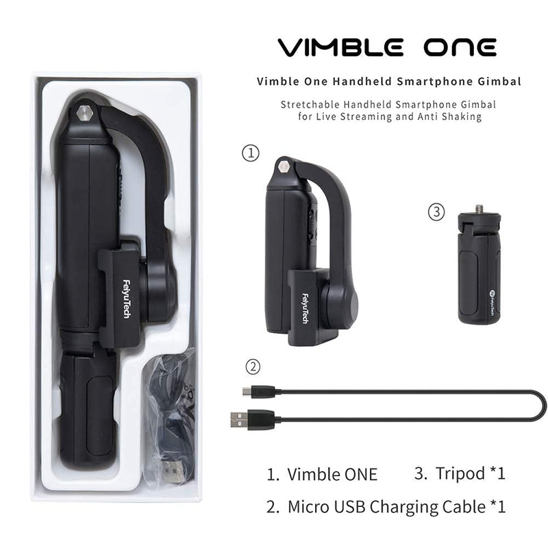 Vimble One Selfile Stick 1Axis Gimbal-FeiyuTech Stabilizer 180mm Extension for Smartphone iPhone 12(no pro max)/12mini 11 Samsung Huawei,MI,YouTube Vlog Record Bluetooth,iOS Android app,Tripod Vimble One-Black