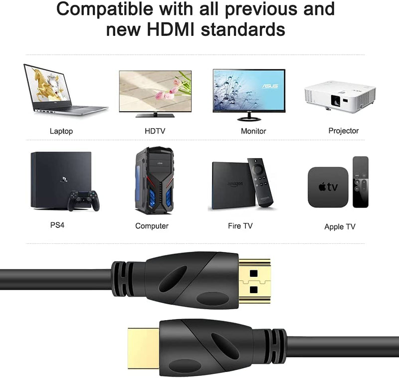 4K HDMI Cable - Rommisie (HDMI 2.0,18Gbps) Ultra High Speed Gold Plated Connectors,Ethernet Audio Return,Video 4K,FullHD1080p 3D Compatible with Xbox Playstation Arc PS3 PS4 PS9 PC HDTV (6FT, Black) 6FT