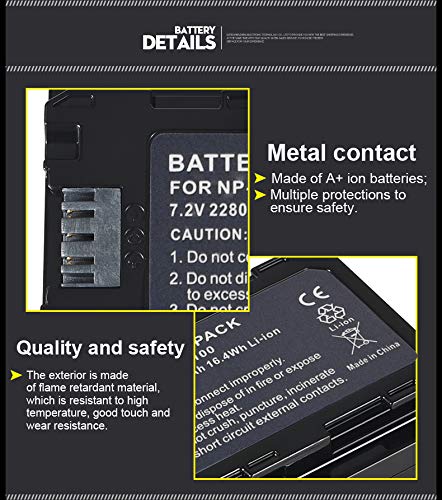 LJG8 NP-FZ100 Replacement Battery 2 Pack 2280mAh with Upgraded LCD Dual USB Charger for Sony NP-FZ100, BC-QZ1, Sony a9, a7R III, a7 III, ILCE-9 [Upgraded]