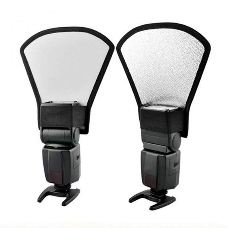 1 Piece Flash Diffuser Reflector Premium Two-Sided Silver/White Bend Bounce Flash Reflector Kit with Elastic Strap