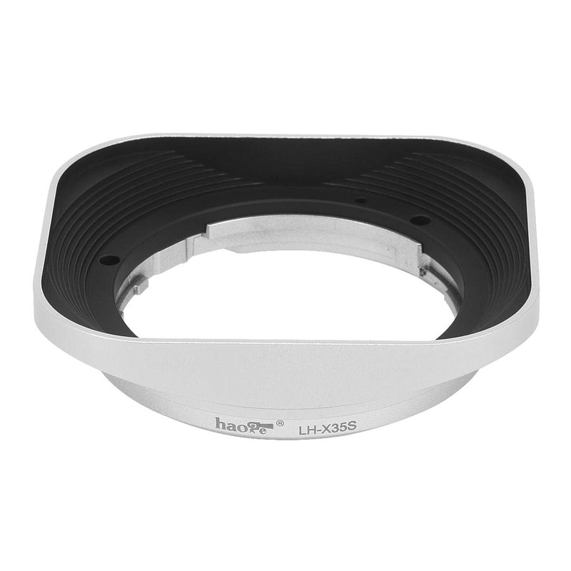 Haoge LH-X35S Bayonet Square Metal Lens Hood for Fujifilm Fuji Fujinon XF 35mm F2 R WR XF35mmF2, XF 23mm f2 R WR XF23mmF2 and XC 35mm F2 XC35mmF2 Lens Replace LH-XF35-2 Silver