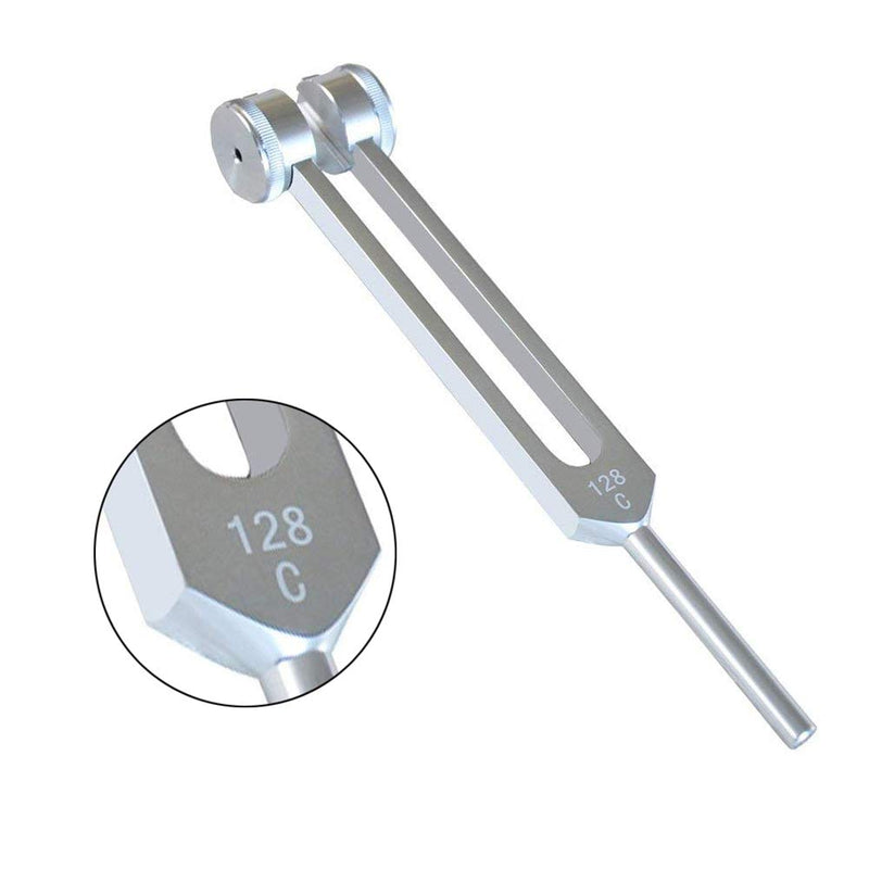 Tuning Fork, 128 Hz Tuning Fork Weights Aluminum Clinical Grade Nerve/Sensory with Silicone Hammer and Cleaning Cloth - Packaged in Soft Storage Bag - Non-Magnetic Aluminum Alloy