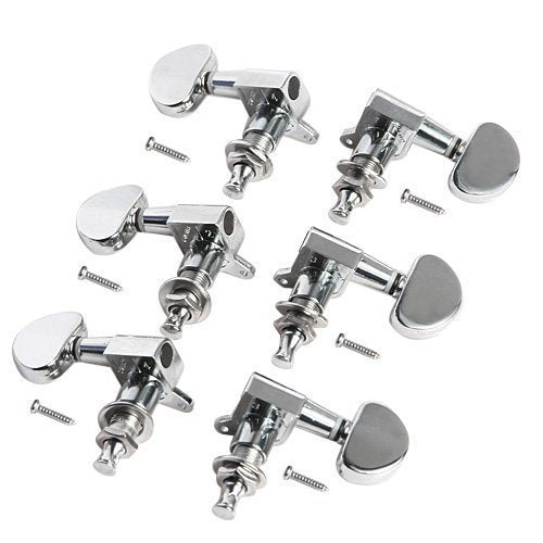 YMC TP20 Series 6 Pieces Guitar Parts 3 Left 3 Right Machine Heads Knobs Guitar String Tuning Pegs Machine Head Tuners for Electric or Acoustic Guitar With 2pcs Strap Locks,Chrome Chrome