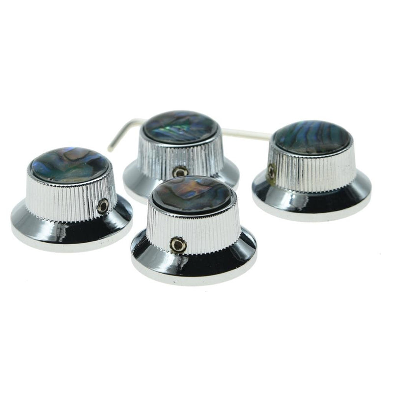 KAISH 4X Abalone Top Chrome LP Top Hat Knobs with Set Screw Metal Bell Knobs for Guitar Bass with 6mm Shaft Pots