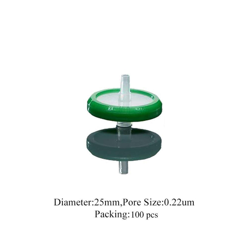 100 Count Syringe Filter, Nylon Hydrofilic Membrane 25mm Diameter 0.22um Pore Size, Syringe Lab Filters, Non Sterile Filtration (Green)