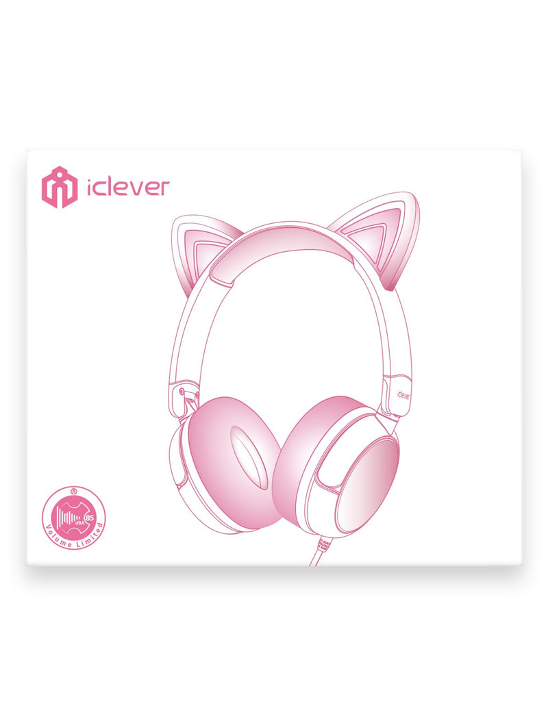 iClever Kids Headphones Cat Ear, LED Light Up, 85dBA Safe Volume, Stereo Sound Toddler Headphones for Travel School, Foldable 3.5mm Wired Kids Headphones for iPad Tablets, Meow Lollipop-Purple Purple