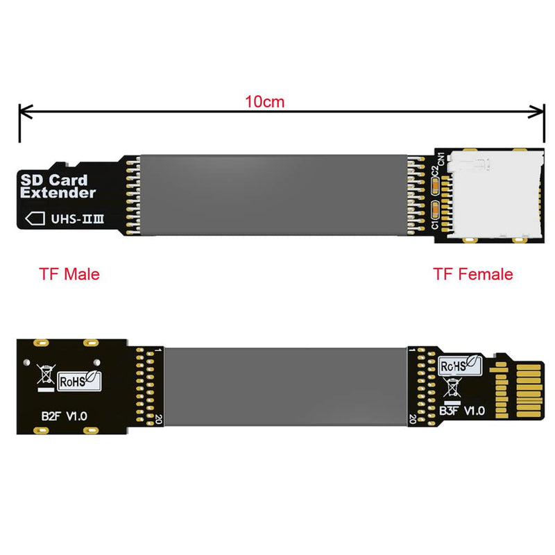 [AUSTRALIA] - Xiwai TF Micro SD Male Extender to TF Card Female Extension Cable Adapter Flexible SD/SDHC/SDXC UHS-III UHS-3 Black TF Male - TF Female 