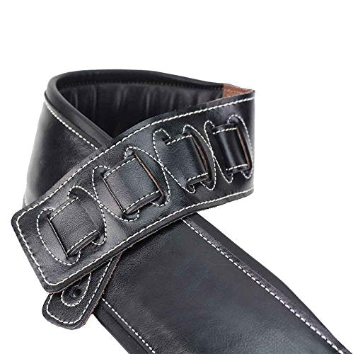 Walker & Williams Super Wide 4" Double Padded Top Grain Black Leather Bass Strap