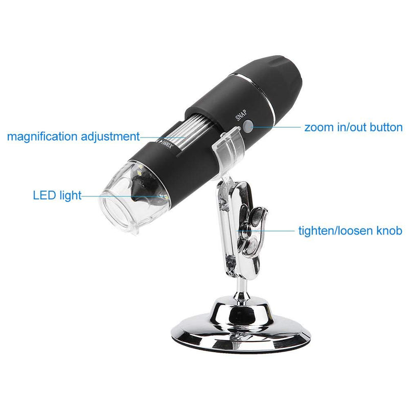 USB Digital Microscope, 2MP 50X-1600X USB 2.0 Portable Electronic Microscope Camera, with 8 Adjustable LED Lights, for Win10/8/7/Vista/XP