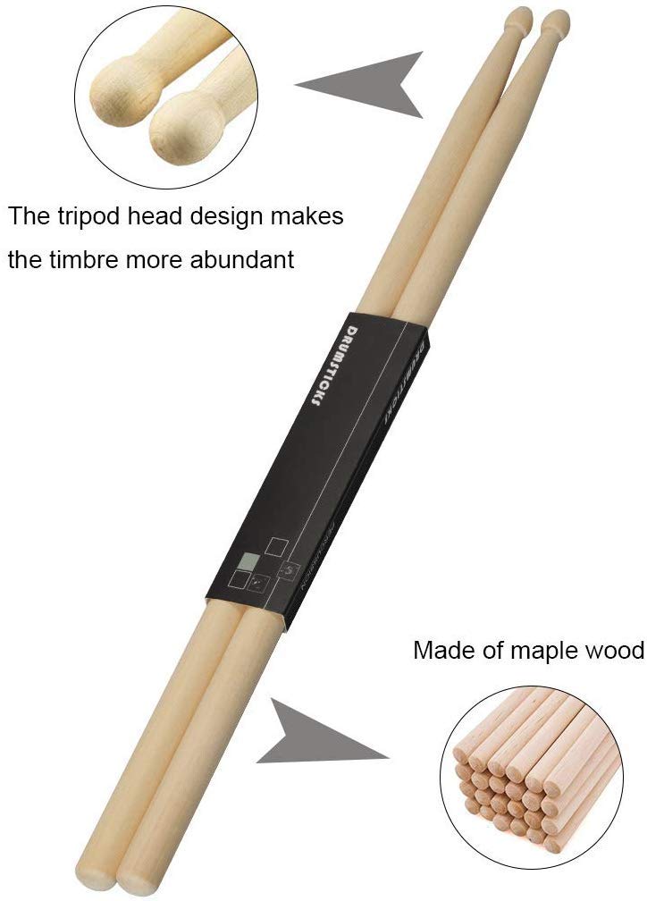 MEW 5A Drumsticks, 2 pair Drum Sticks with Maple Wood Drumsticks Oval Tip Fit for Kids Adult Beginner