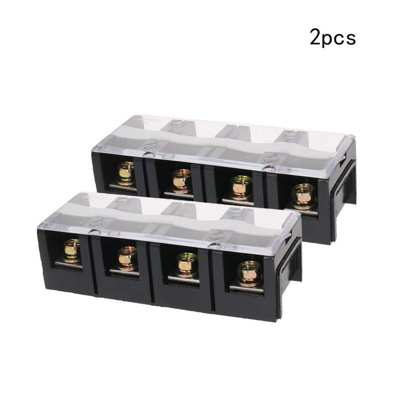 Heyiarbeit 2pcs Dual Row Terminal Block 600V 60A 4 Positions Screw Terminal Strip Barrier Block 60A 4P