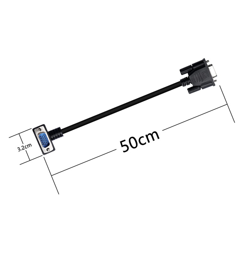 RIIEYOCA 90 Degree VGA Cable, Down Angle VGA Male to VGA Female Cable 1080P Full HD Computer Monitor Cable 0.5M (Down) WGA male to female (Down)
