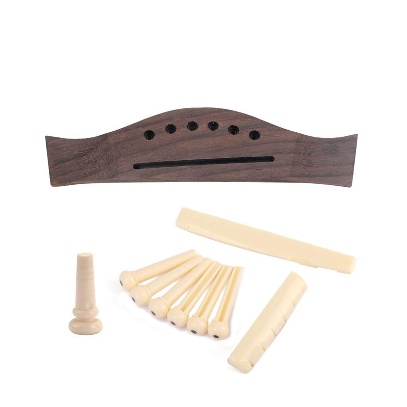 Alnicov Quality Rosewood Guitar Bridge With Parts Plastic Saddle Nut Bridge Pins Tailpiece 1Set