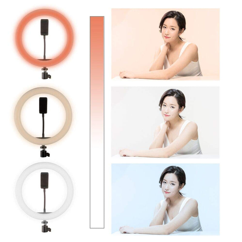 Fotga 10" Selfie LED Ring Light w/Cell Phone Holder,Dimmable 3 Light Mode 3000K-5000K,for Live Stream Makeup,YouTube Vimeo Tiktok Vlog Video Shooting,Photography Lighting,1/4" Screw Mount,USB Power