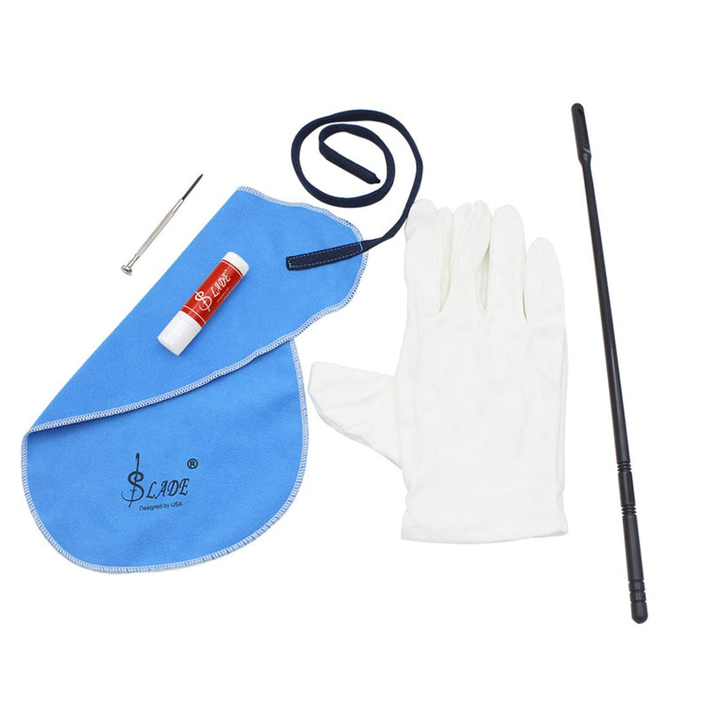 Buytra Flute Cleaning Kit Including Flute Cleaning Cloth, Plastic Flute Cleaning Rod, Cork Grease, Screwdriver, Gloves for Beginners, Students Flute Cleaning Kit B