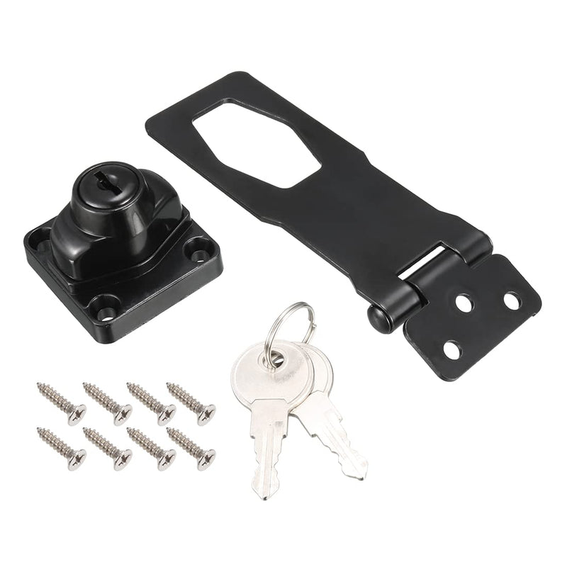 uxcell 4-inch Keyed Hasp Locks Zinc Alloy Twist Knob Keyed Locking Hasp W Screws for Door Cabinet Keyed Alike Black 2Pcs