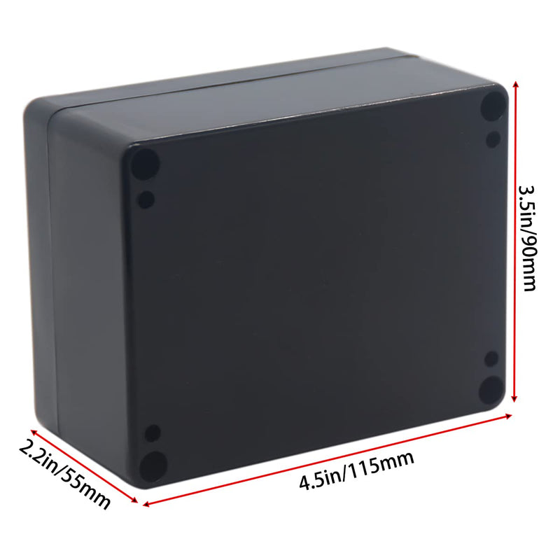 YETLEBOX Watertight Junction Box, IP67 Waterproof Project Box Durable ABS Plastic Electronic Enclosure Case for DIY Electrical Project Black 4.53" x 3.54" x 2.17"(115 x 90 x 55 mm) 4.53" x 3.54" x 2.17"
