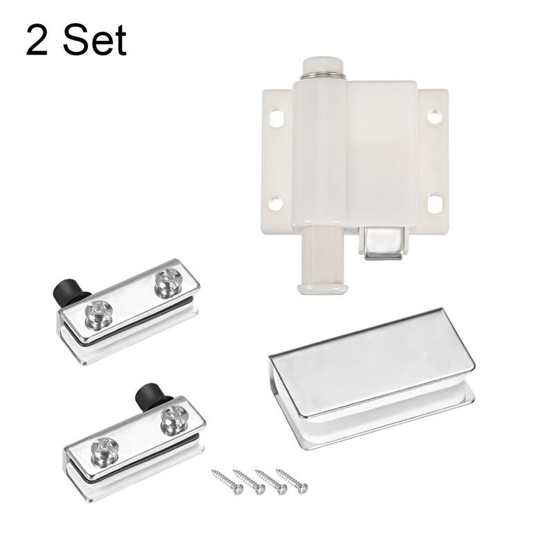 uxcell 5-6mm Glass Door Single Head Magnetic Catch Latch ABS White with Clamp 2 Set