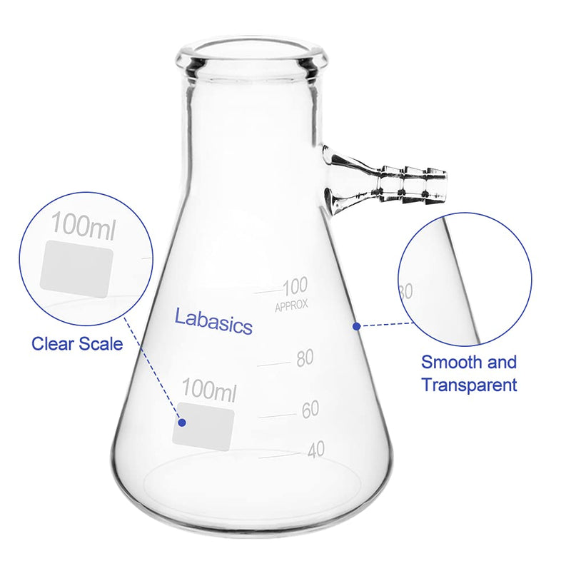 Labasics Glass 100 ml Heavy Wall Borosilicate Glass Filtering Flask, Bolt Neck with Tubulation, 100 ml