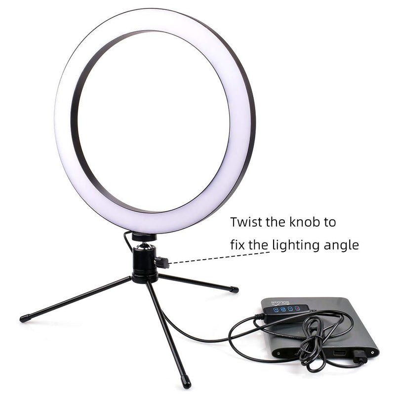 Ligthdow 10" LED Ring Light + Mini Tripod Stand + Smartphone Holder for YouTube/TIK Tok Video Live Stream and Makeup etc, 26cm Ringlight with 3 Light Modes & 10 Brightness Level