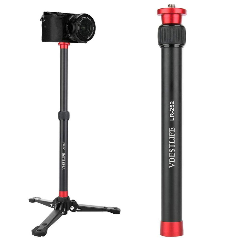 VBESTLIFE LR-252 Monopod 2 Sections Extendable 26.5-44cm Aluminum Alloy Adjustable Desktop Tripod Extension Rod with 1/4" &3/8" Screw Interface Suitable for Selfies, Photography, Video