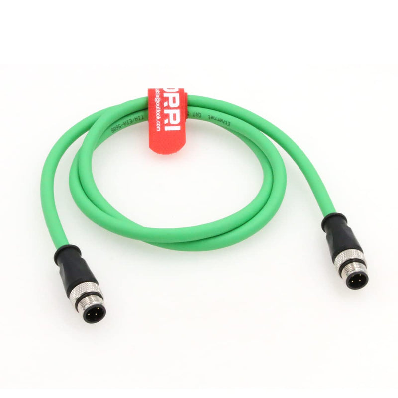 DRRI M12 4Pin D-Code Male to D-Code Male Extension Ethernet Shielded Cat5 Cable (1M) 1M Green