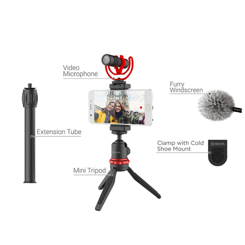 BOYA BY-VG330 Microphone Tripod,Smartphone Video Microphone Kit,Phone Clip MIC Mount Boya by-MM1 kit for Smartphone DSLR Camera PC Vlog Live Studio Video Accessories,Vlogging Kit for YouTube TikTok