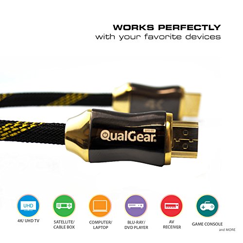 QualGear 6 Feet HDMI Premium Certified 2.0 cable with 24K Gold Plated Contacts, Supports 4K Ultra HD, 3D, 18Gbps, Audio Return Channel, Ethernet (QG-PCBL-HD20-6FT) Black - Single Pack
