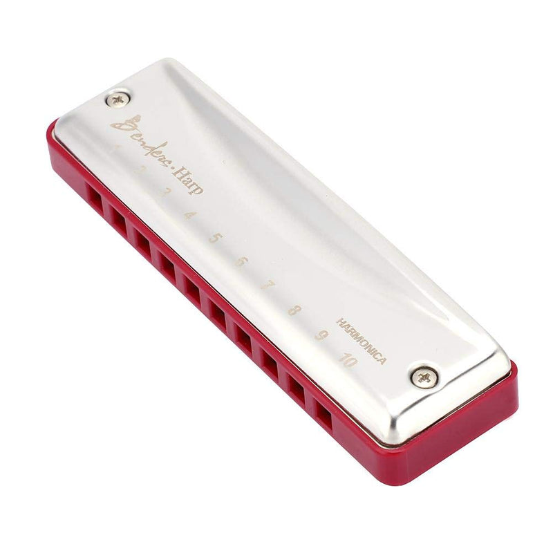 C Major Harmonica 10 Hole Harp with 20 Notes for Beginners and Professional Performance (Crimson Red) purple red