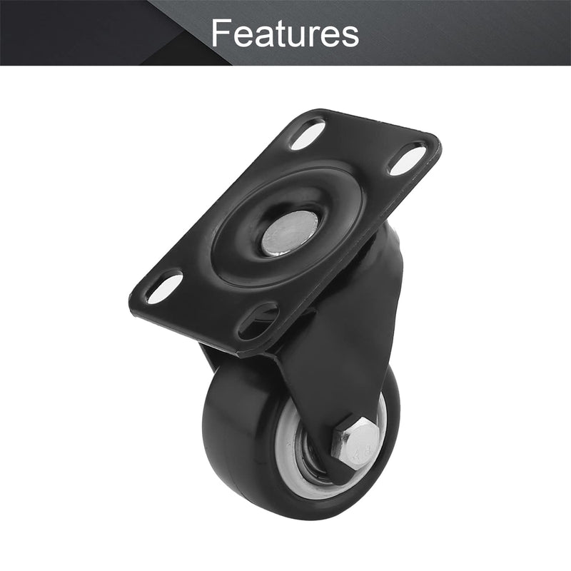 MroMax 1.5 Inch Swivel Caster Wheels PU 360 Degree Top Plate Mounted Caster Wheel 110lb Capacity Black Tone 1pcs